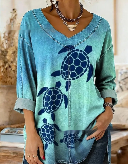 Botanical Print Relaxed Long-Sleeve Top