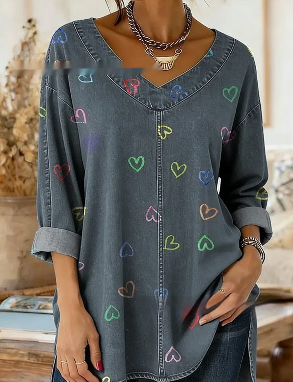 Botanical Print Relaxed Long-Sleeve Top