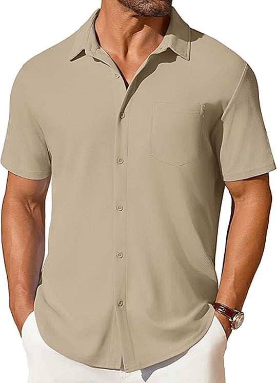 Mens Short-sleeve Button-up Wrinkle- And Crease-resistant Shirt