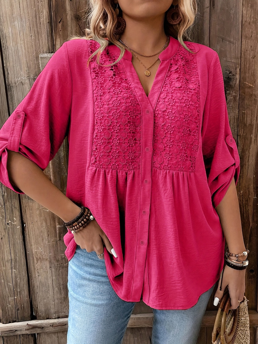 Women's Plus Size Lace Applique Vacation Shirt