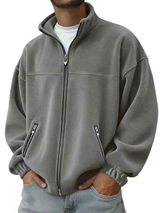 Fleece Stand-up Collar Zip-up Hoodie Casual Jacket