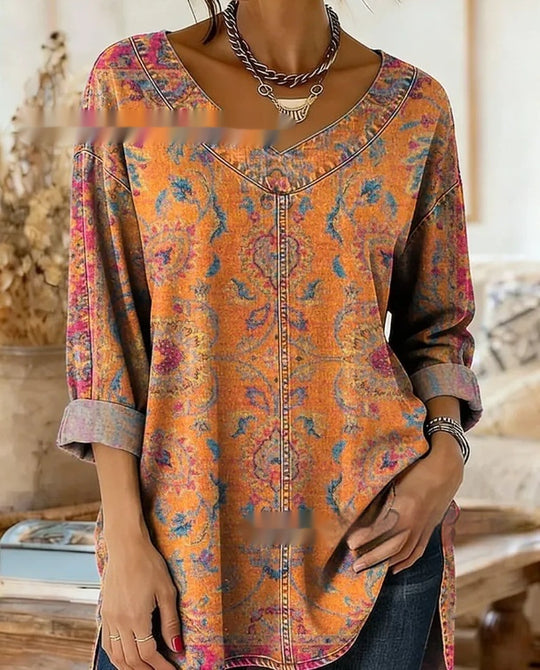 Botanical Print Relaxed Long-Sleeve Top