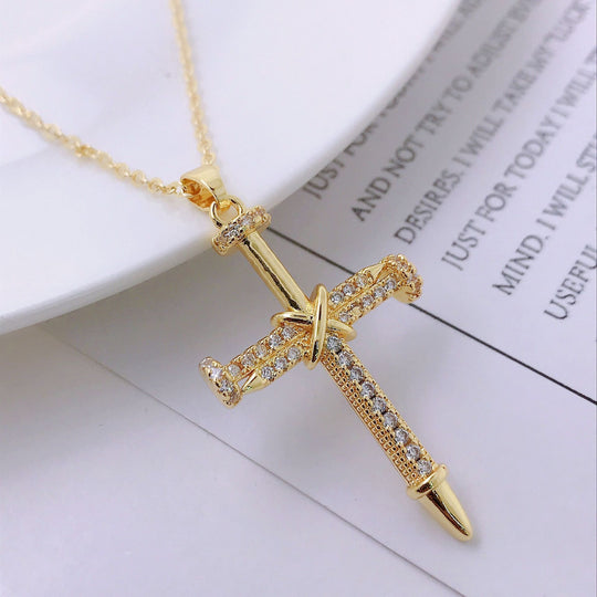 Personality Hip Hop Clavicle Chain Nail Cross Necklace Pendant
