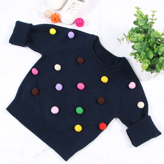 Cardigan Girls Winter Kids Sweater Balls Design Baby Knitted