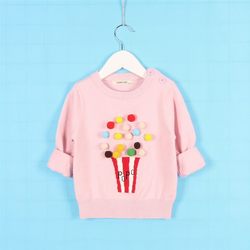 Cardigan Girls Winter Kids Sweater Balls Design Baby Knitted