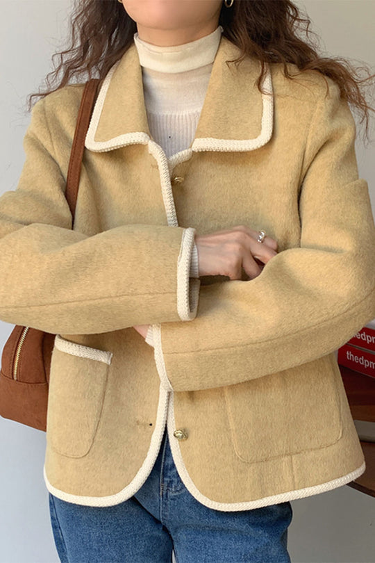 French Lapel Contrast Bezel Trim Chic Loose Jacket