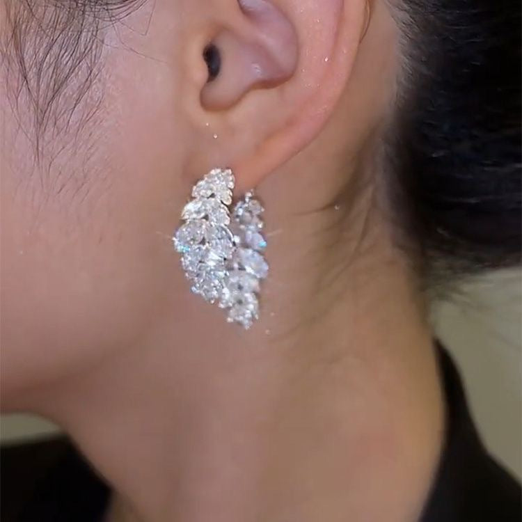 Fully Diamond-studded Leaf Earrings
