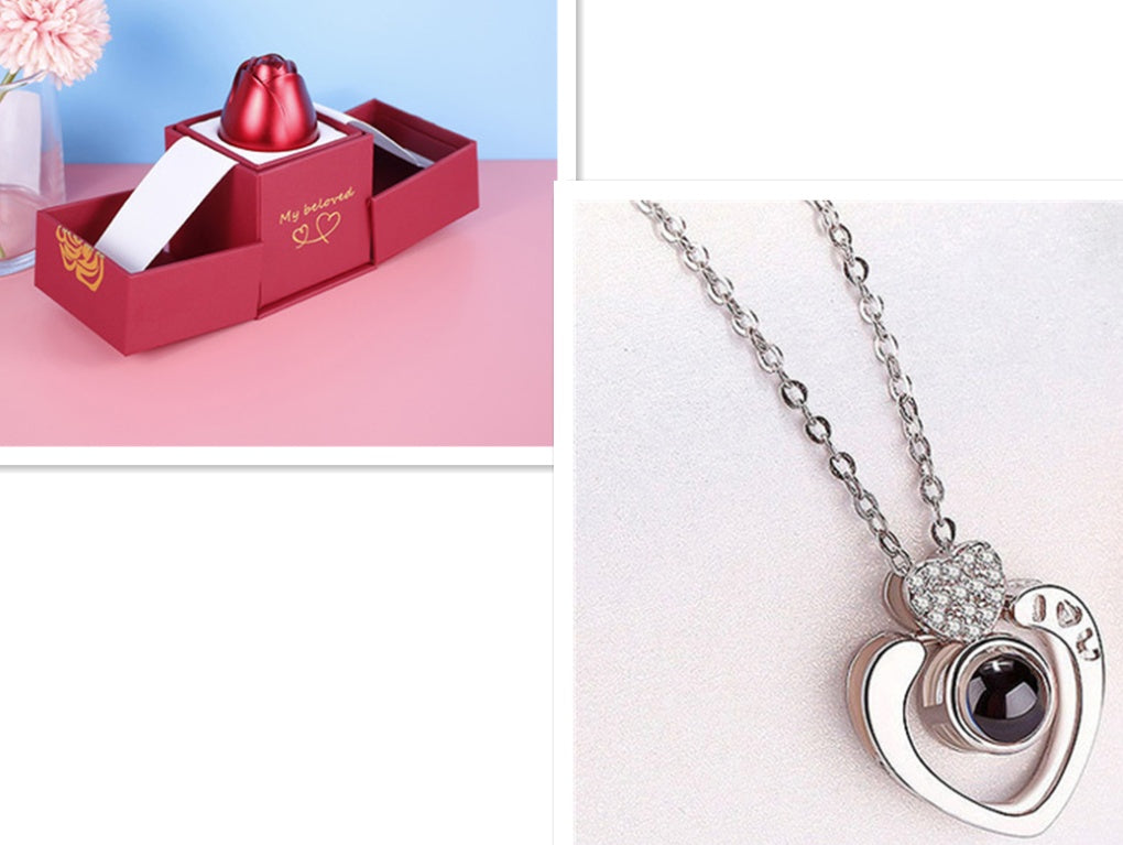 Hot Valentine's Day Gifts Metal Rose Jewelry Gift Box Necklace