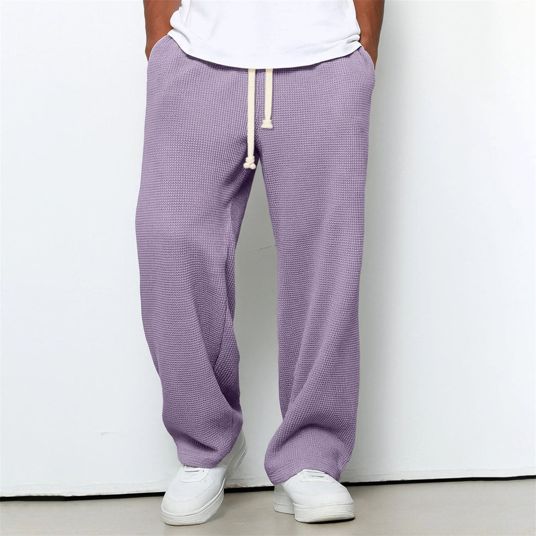 Mens Relaxed-fit Waffle-knit Wide-leg Athleisure Pants