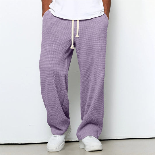 Mens Relaxed-fit Waffle-knit Wide-leg Athleisure Pants