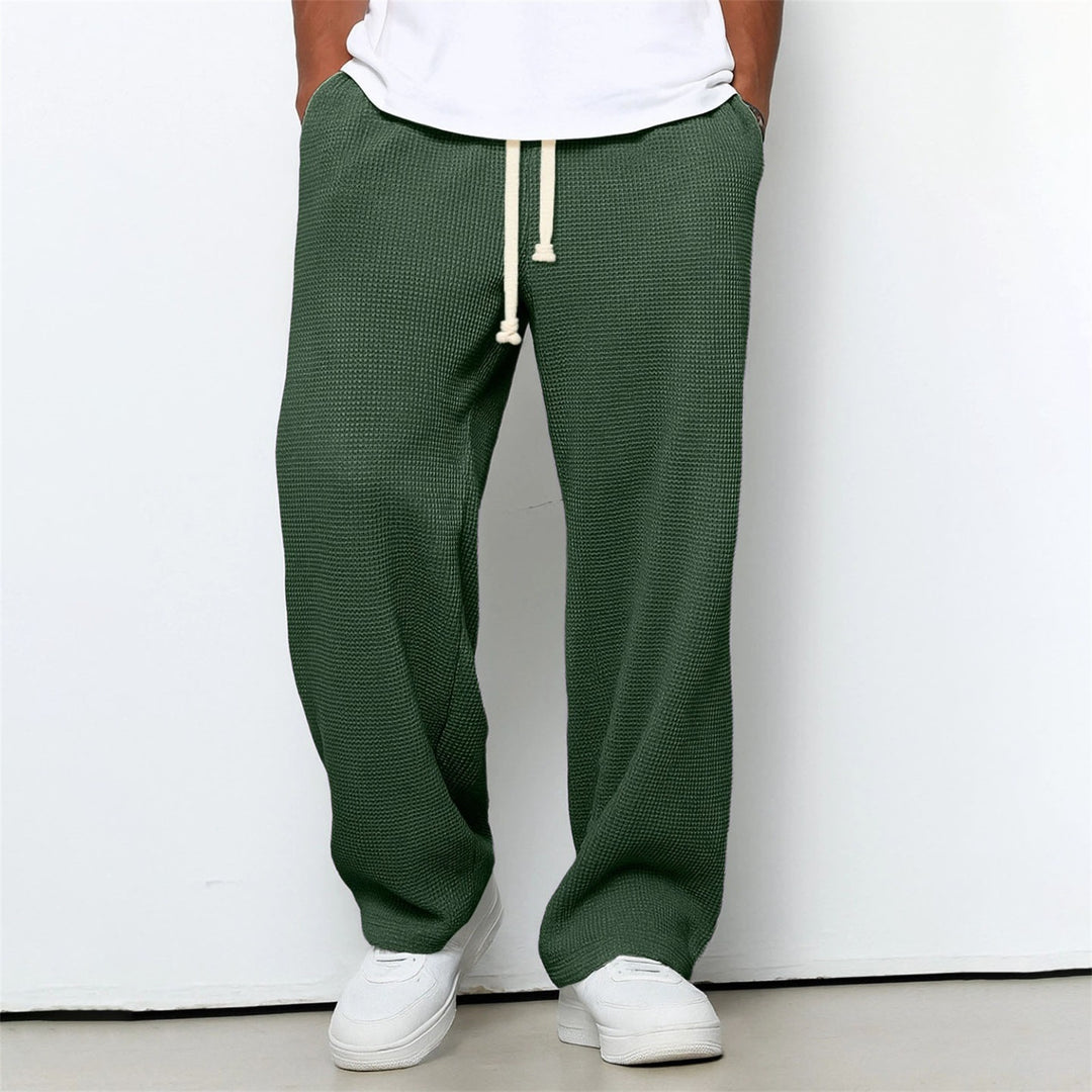 Mens Relaxed-fit Waffle-knit Wide-leg Athleisure Pants