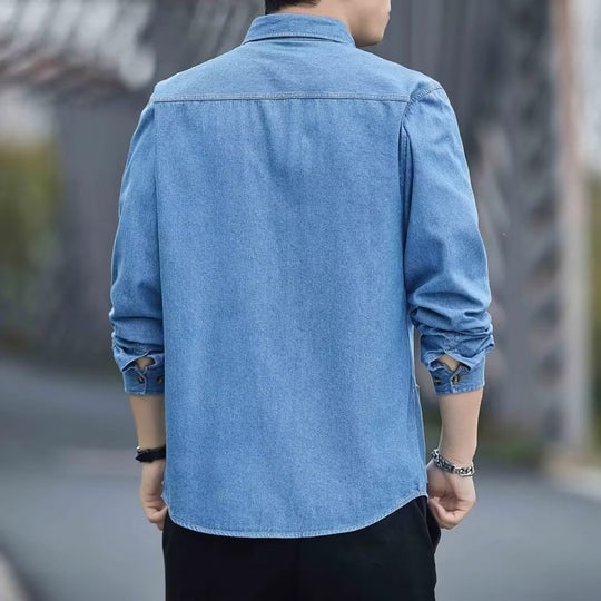 Mens Blue Denim Long Sleeve Shirt