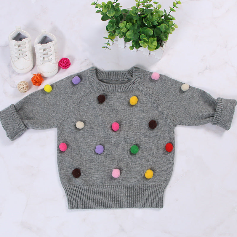 Cardigan Girls Winter Kids Sweater Balls Design Baby Knitted