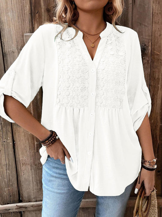 Women's Plus Size Lace Applique Vacation Shirt