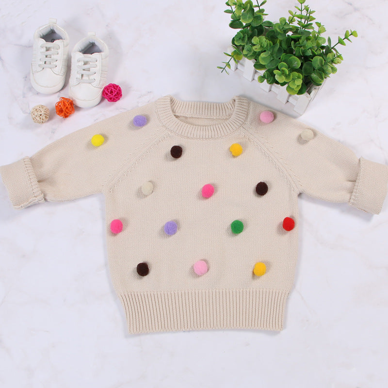Cardigan Girls Winter Kids Sweater Balls Design Baby Knitted