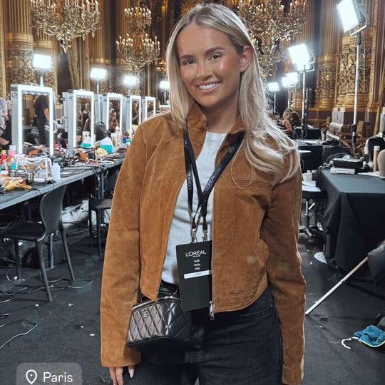 Versatile Stand Collar Long Sleeve Short Zip Suede Jacket