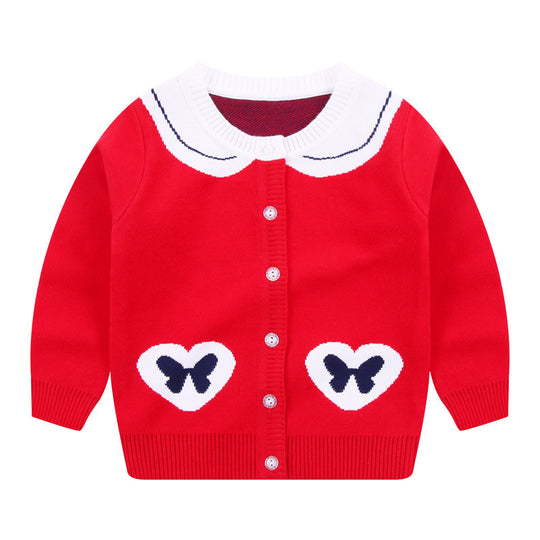 Navy Collar Kids Sweater Jacket