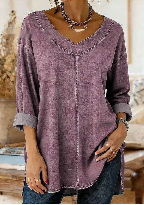 Botanical Print Relaxed Long-Sleeve Top