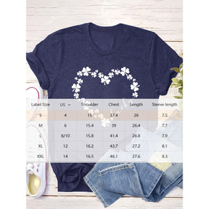 Women's Round Neck Short Sleeve Top Lucky Clover Heart Print Casual Summer Tee