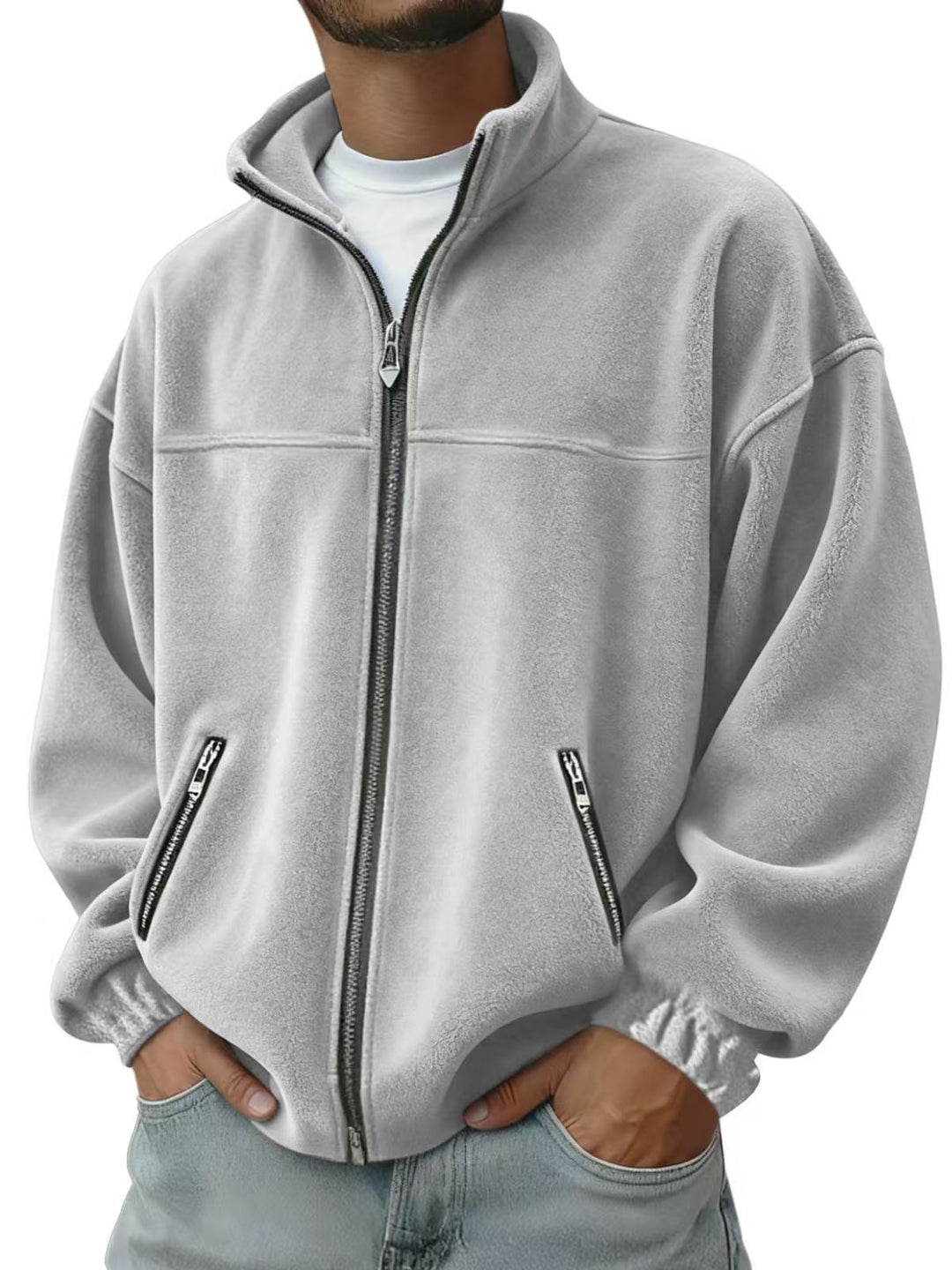 Fleece Stand-up Collar Zip-up Hoodie Casual Jacket