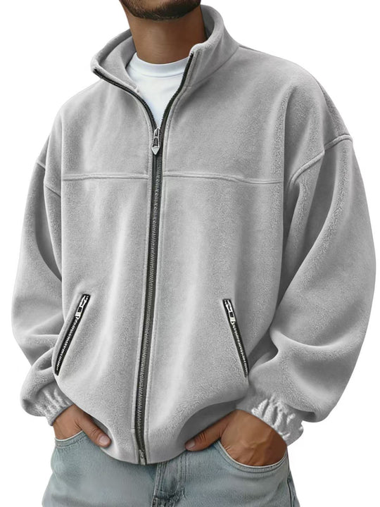 Fleece Stand-up Collar Zip-up Hoodie Casual Jacket