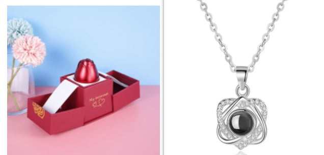 Hot Valentine's Day Gifts Metal Rose Jewelry Gift Box Necklace