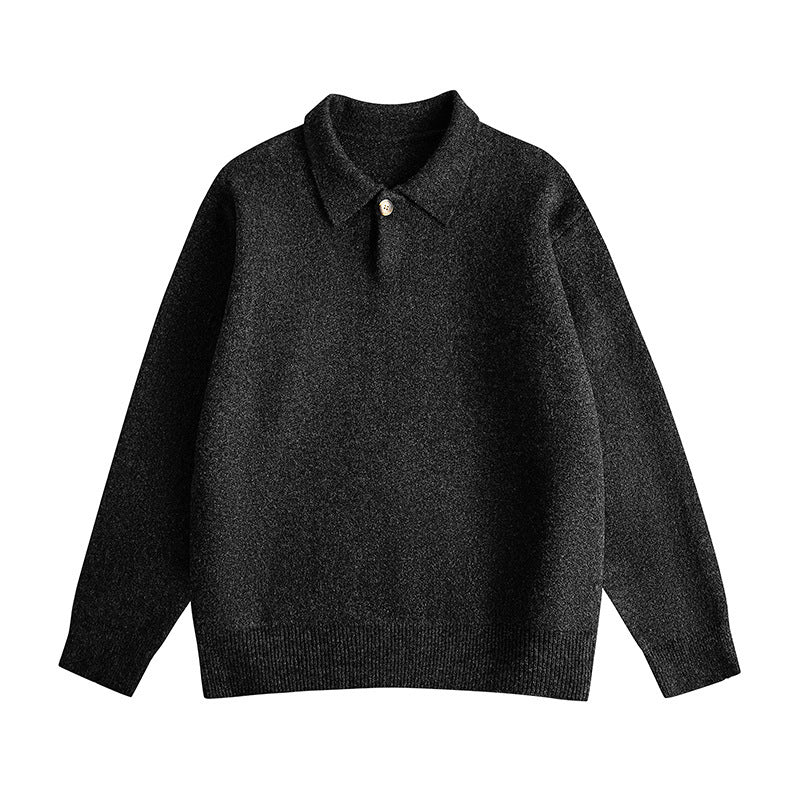 Retro Polo-collar Relaxed-fit Laid-back Single-button Sweater