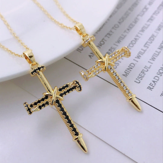 Personality Hip Hop Clavicle Chain Nail Cross Necklace Pendant