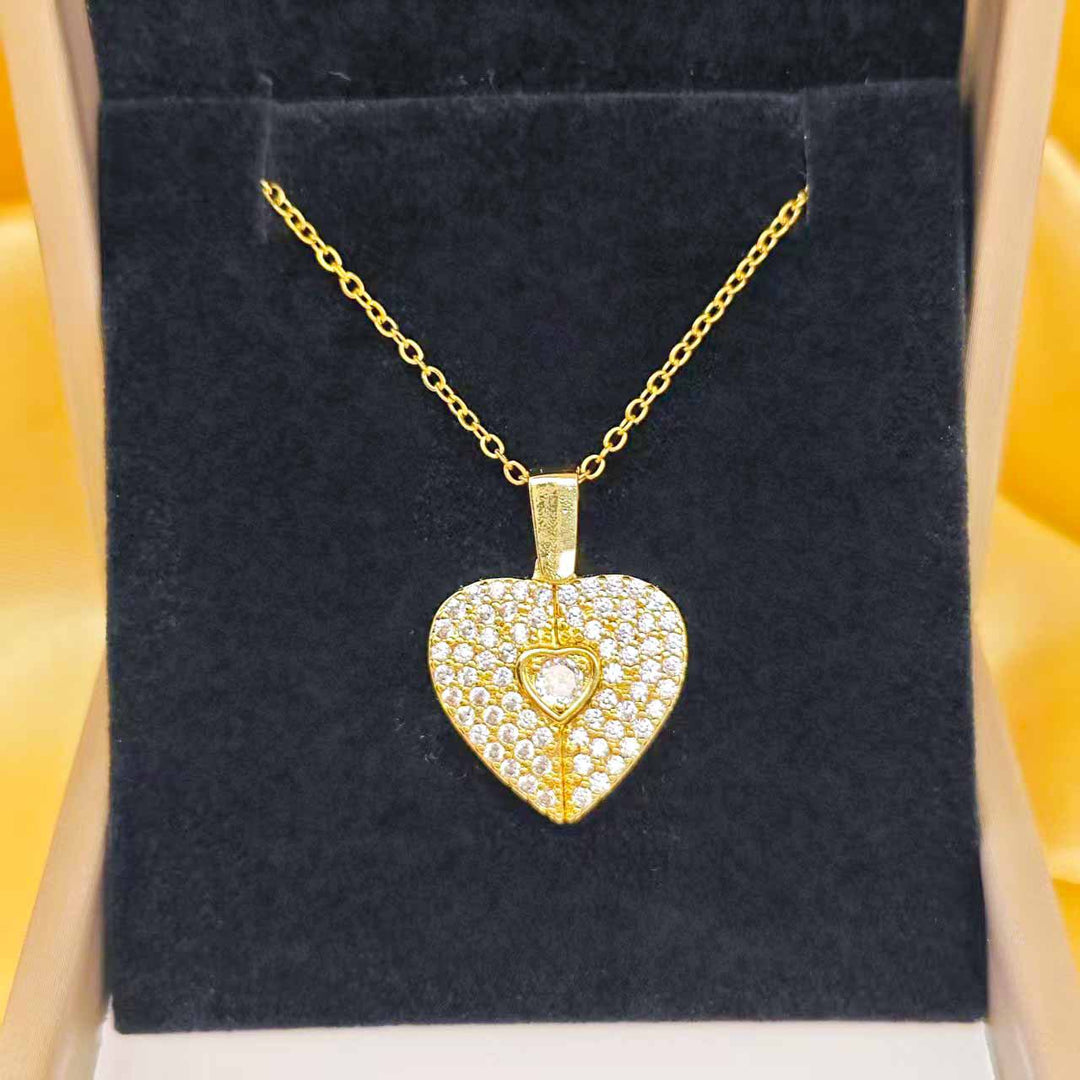 Full Crystal Hinged Heart Necklace