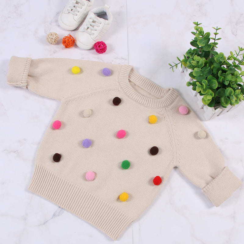 Cardigan Girls Winter Kids Sweater Balls Design Baby Knitted