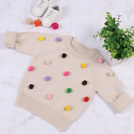 Cardigan Girls Winter Kids Sweater Balls Design Baby Knitted