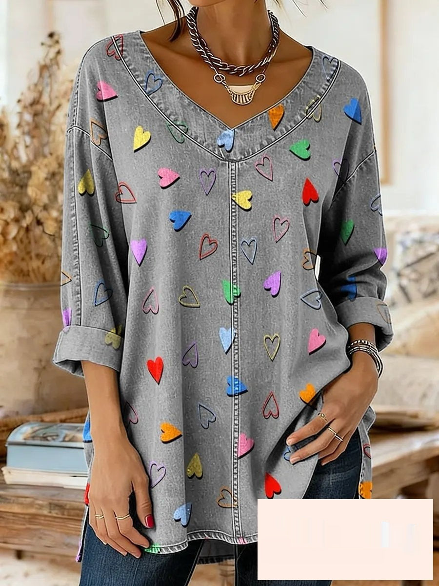 Botanical Print Relaxed Long-Sleeve Top