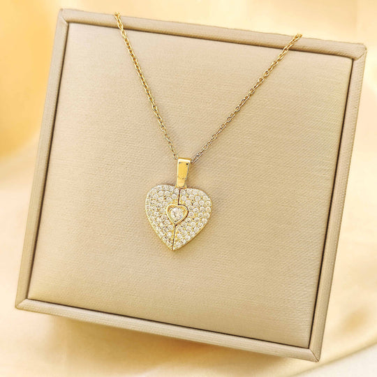 Full Crystal Hinged Heart Necklace