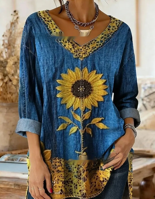 Botanical Print Relaxed Long-Sleeve Top