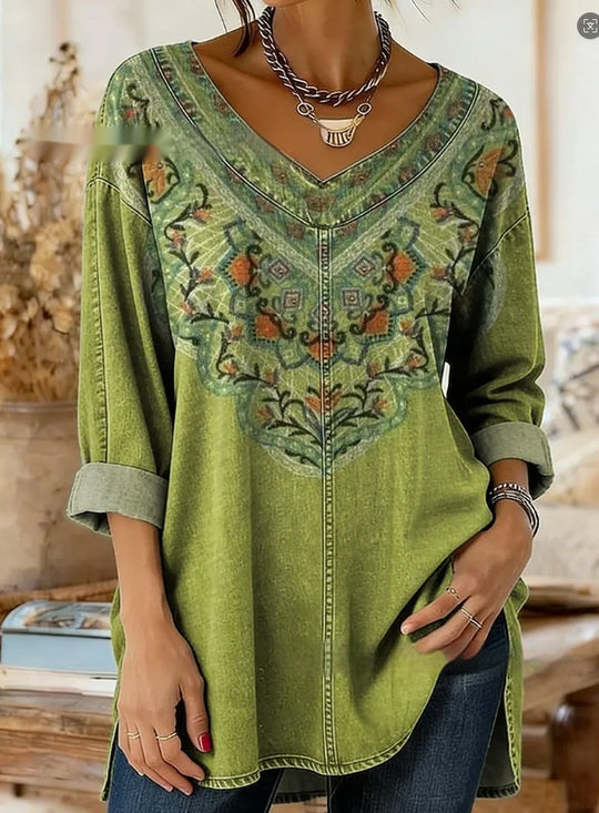 Botanical Print Relaxed Long-Sleeve Top