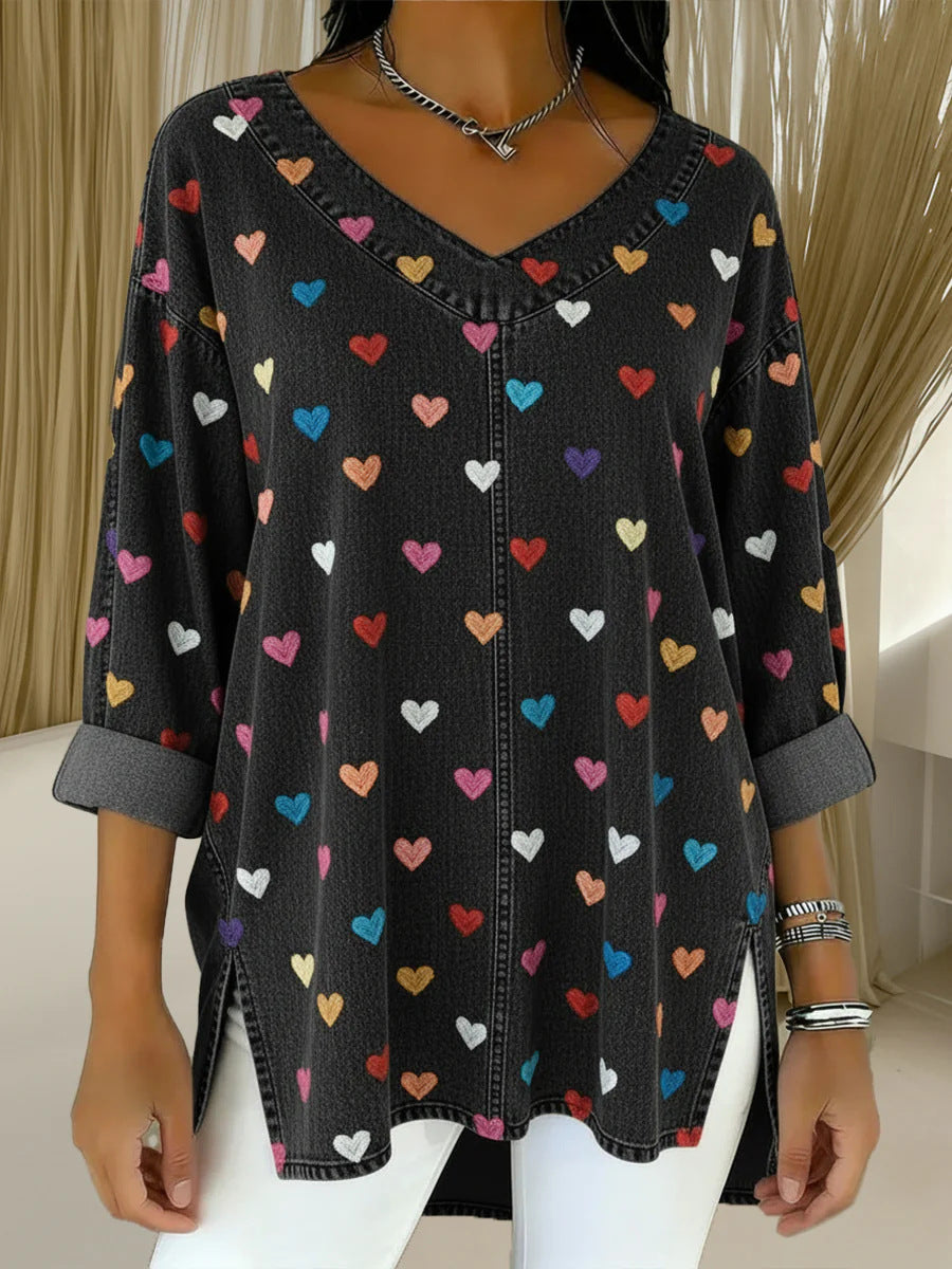 Botanical Print Relaxed Long-Sleeve Top