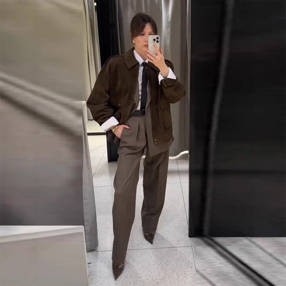 Women's Spring Clothing Personality Retro Suede Fabric Jacket Short Coat