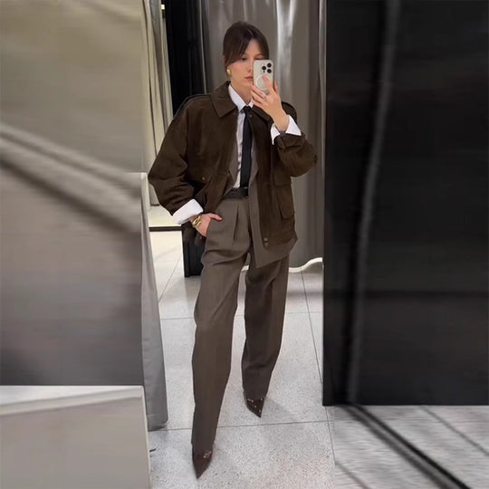 Women's Spring Clothing Personality Retro Suede Fabric Jacket Short Coat