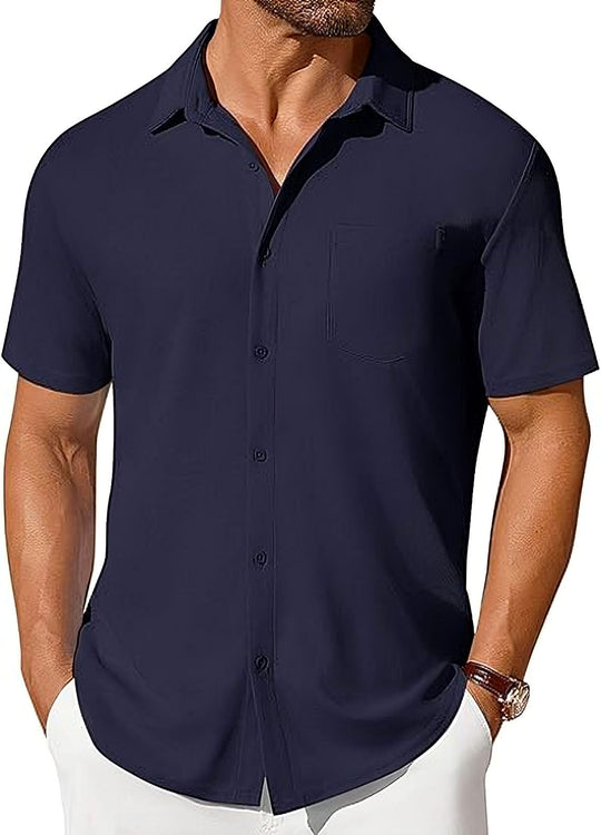 Mens Short-sleeve Button-up Wrinkle- And Crease-resistant Shirt
