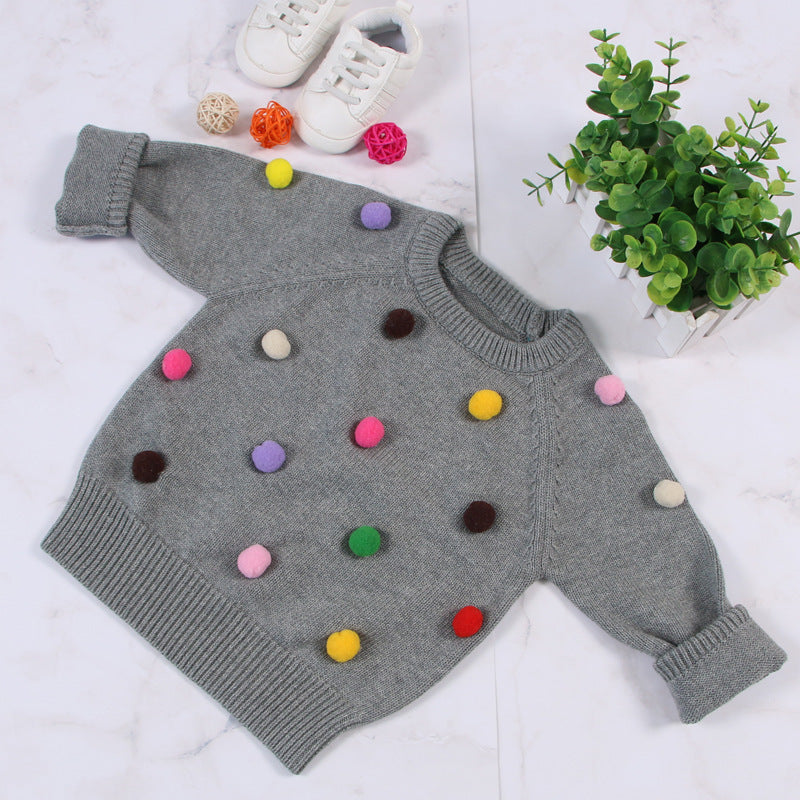 Cardigan Girls Winter Kids Sweater Balls Design Baby Knitted
