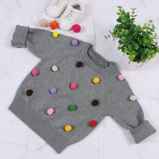 Cardigan Girls Winter Kids Sweater Balls Design Baby Knitted