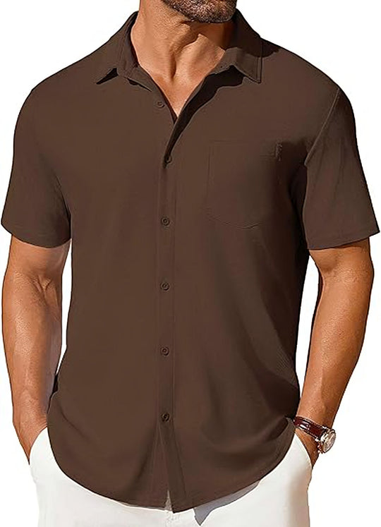 Mens Short-sleeve Button-up Wrinkle- And Crease-resistant Shirt