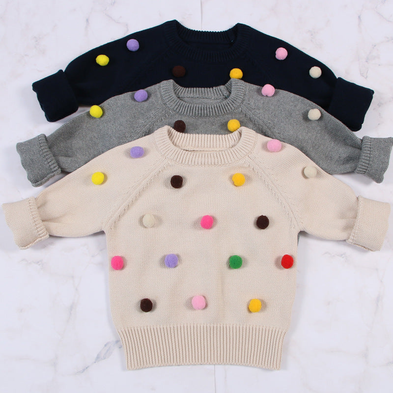 Cardigan Girls Winter Kids Sweater Balls Design Baby Knitted