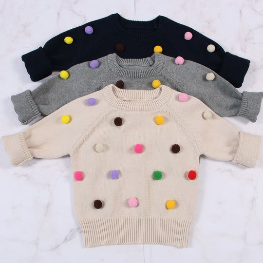 Cardigan Girls Winter Kids Sweater Balls Design Baby Knitted