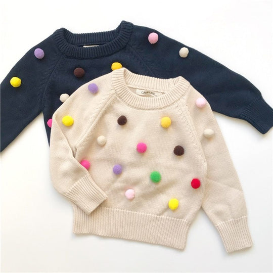 Cardigan Girls Winter Kids Sweater Balls Design Baby Knitted
