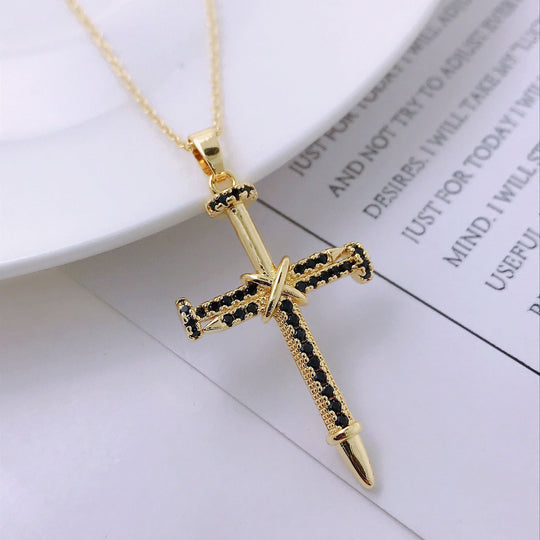 Personality Hip Hop Clavicle Chain Nail Cross Necklace Pendant