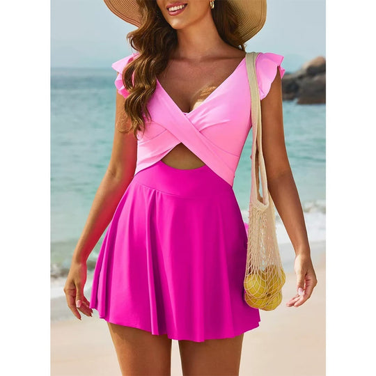 Women's Flounced One-Piece Swimsuit – Casual Swimwear for Beach & Pool
