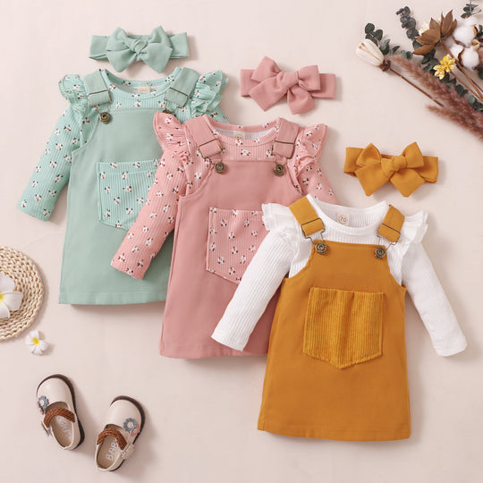 Charming Striped Suspender Skirt Set for Kids