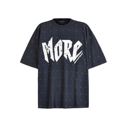Street Rhinestone Letter Print, Round Neck Casual Short Sleeve T-shirt