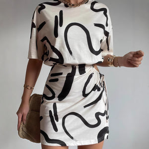 Fashion Tie-dyed Pleated Slim-fit Sheath Dress Women